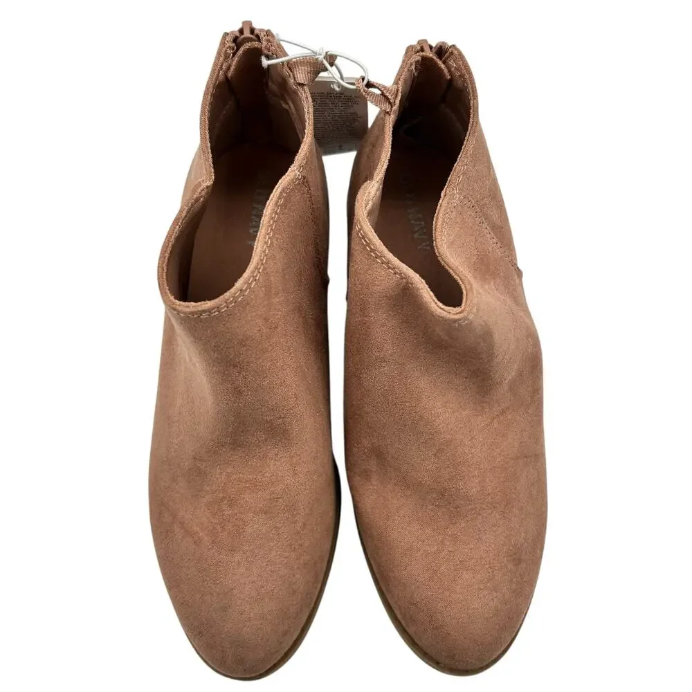 Old Navy Girls Tan Suede Rear Zip Stacked‎ Block Heel Ankle Booties Size 2